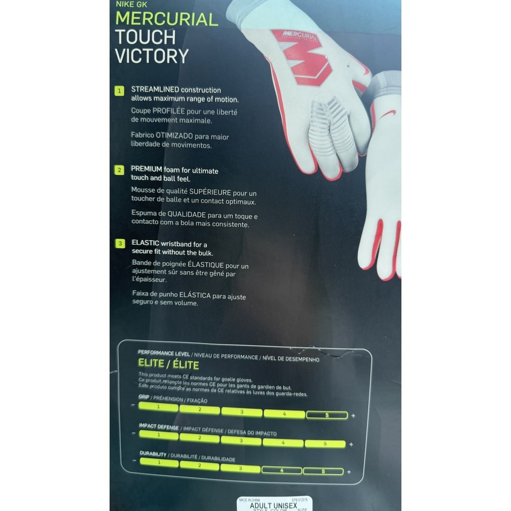 NIB Nike GK Mercurial Touch Victory Soccer Gloves White Orange GS-0382 Sz 11 - Picture 7 of 8
